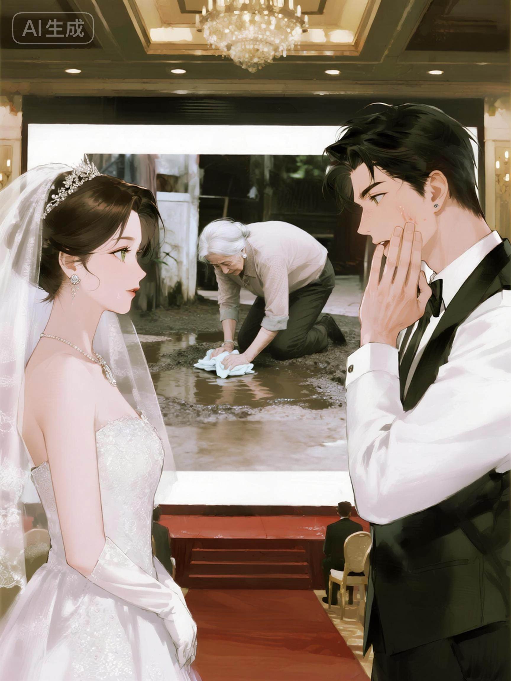 婚禮當天，婆婆跪在地上用抹布擦泥水